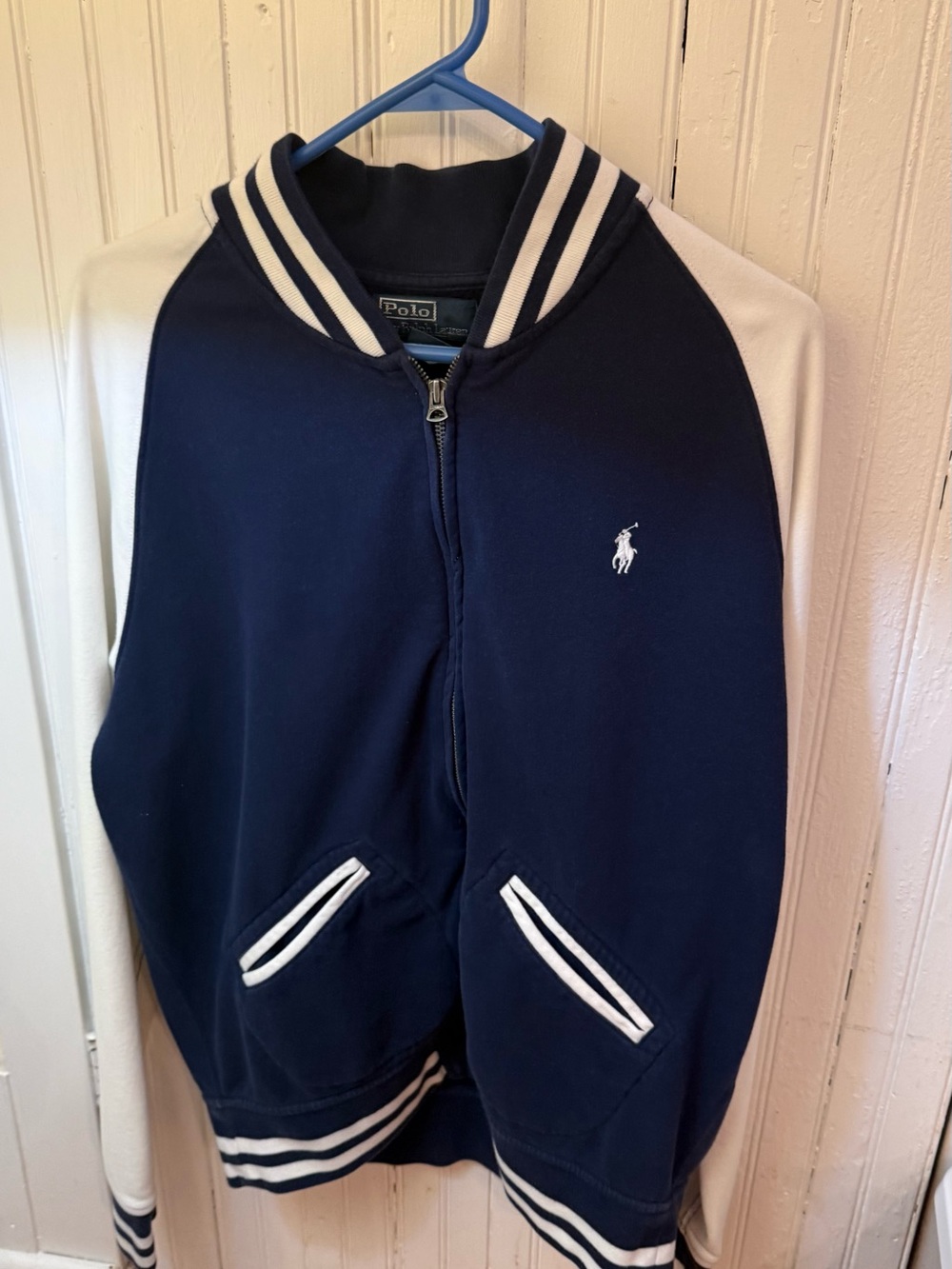Polo by Ralph Lauren Navy and White Varsity Bomber Jacket